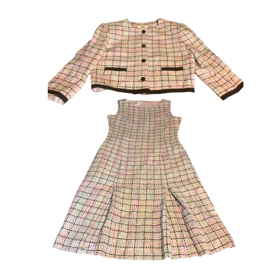 TALBOTS PINK & BLACK SILK BLEND PASTEL TWEED DRESS & BLAZER SUIT SET (8) - Picture 9 of 13